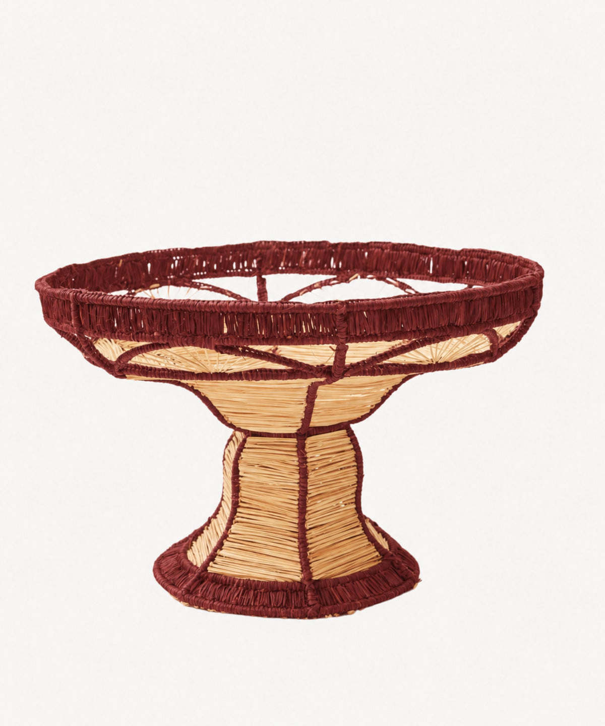 Deco Pedestal Fruit Bowl | Handwoven Iraca Palm, Marsala