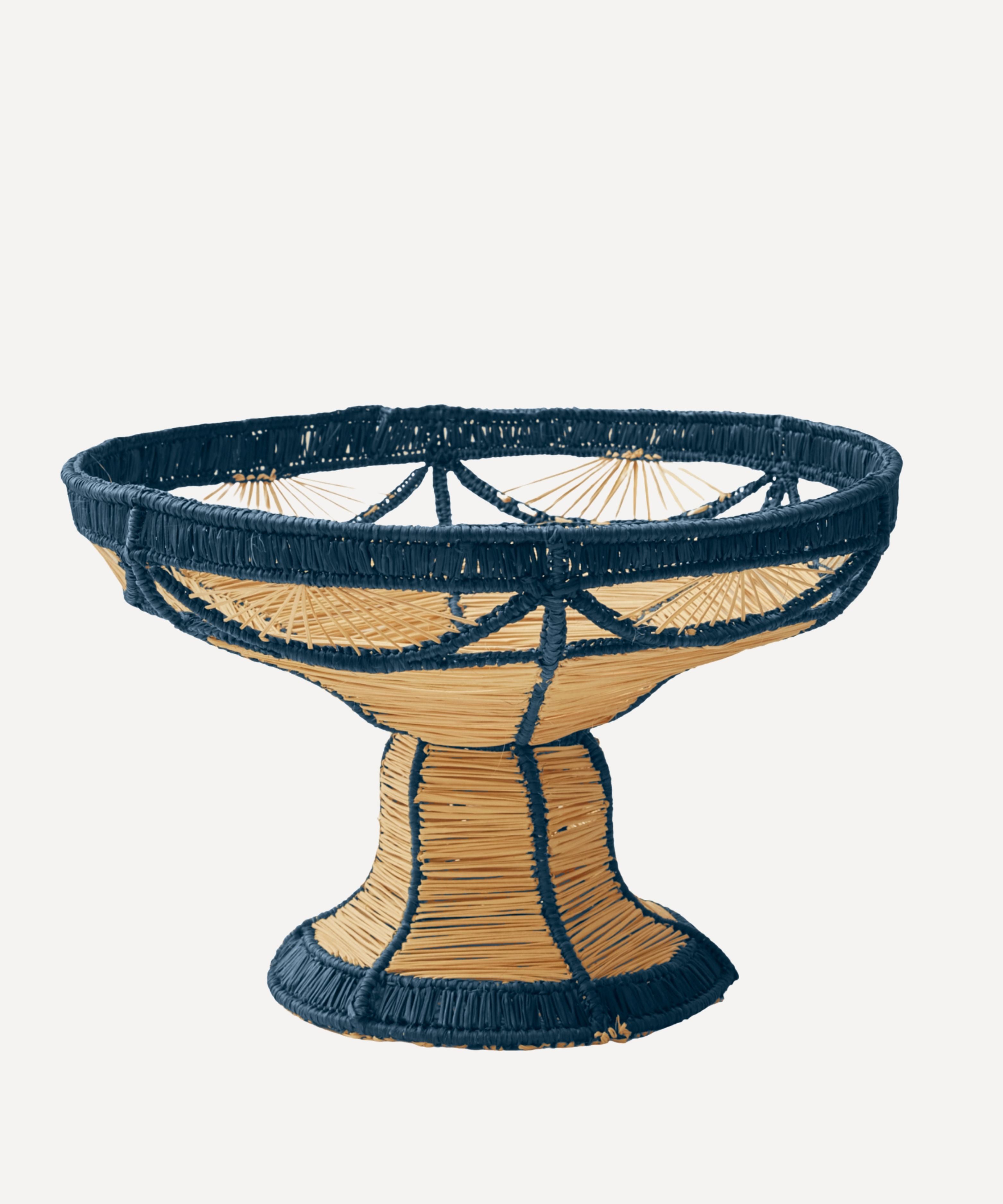 Deco Pedestal Fruit Bowl, Deep Blue