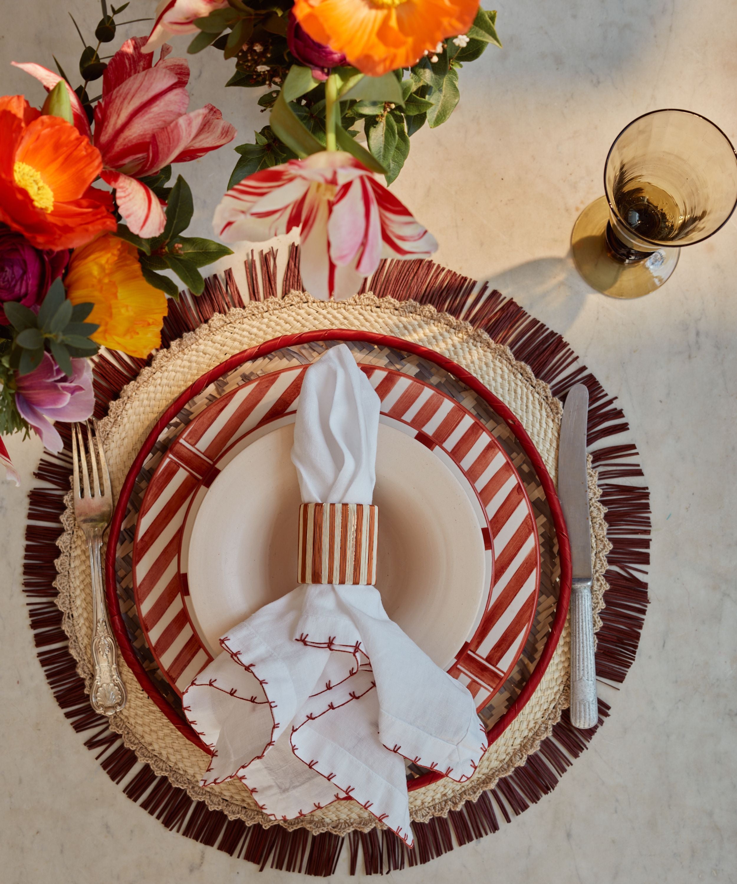 Pacifico Copper Napkin Ring Rayas, White (Set of 2)