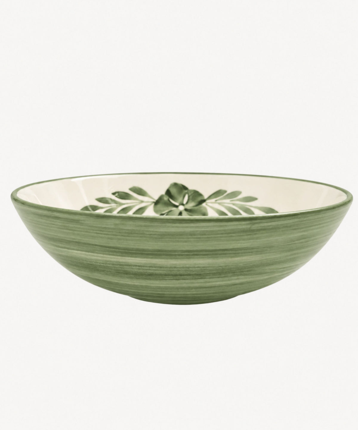 Flor Large Salad Bowl in Fern Green — hand-painted floral ceramic, Carmen del Viboral, Colombia