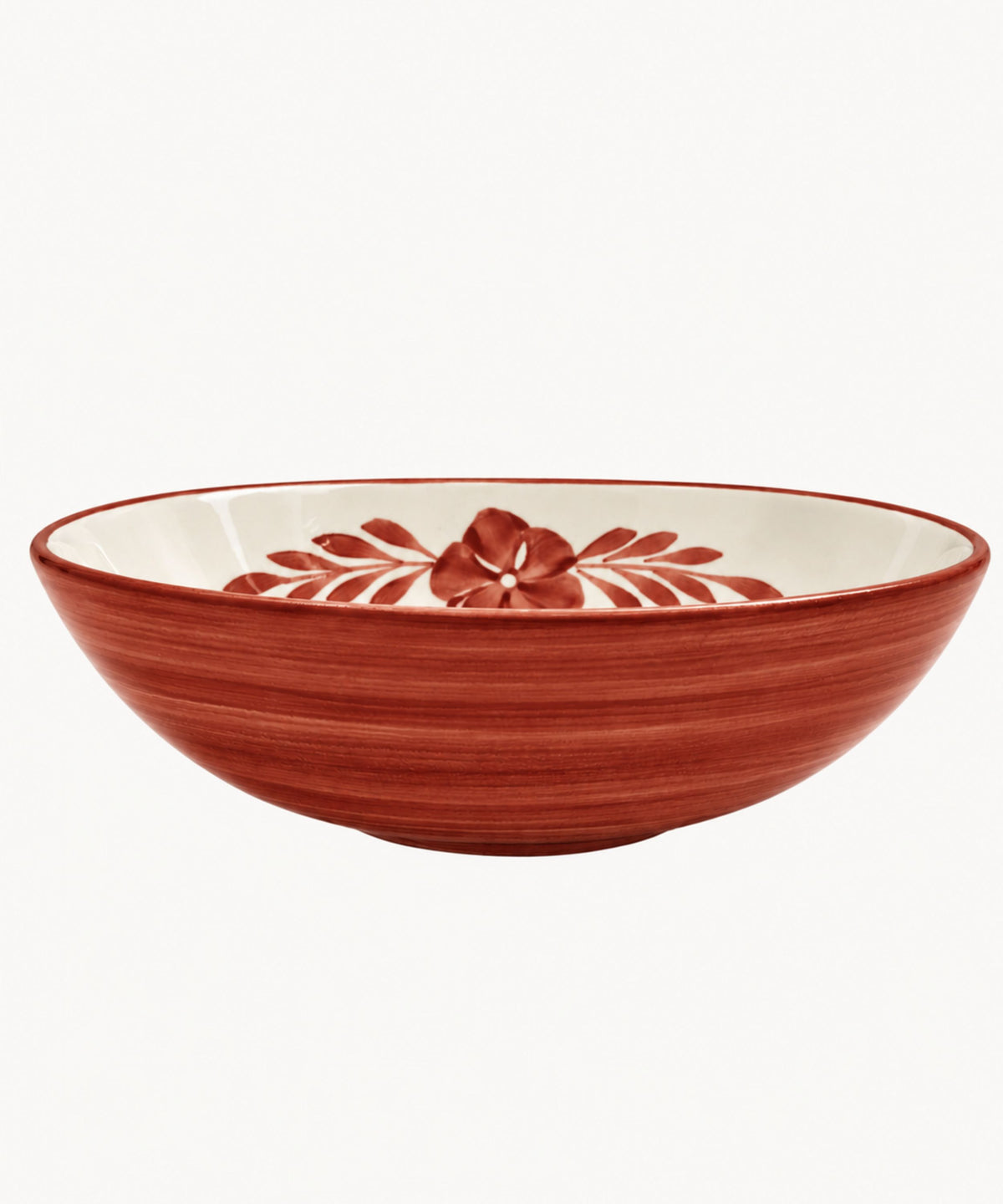 Flor Large Salad Bowl in Rust Red — hand-painted floral ceramic, Carmen del Viboral, Colombia