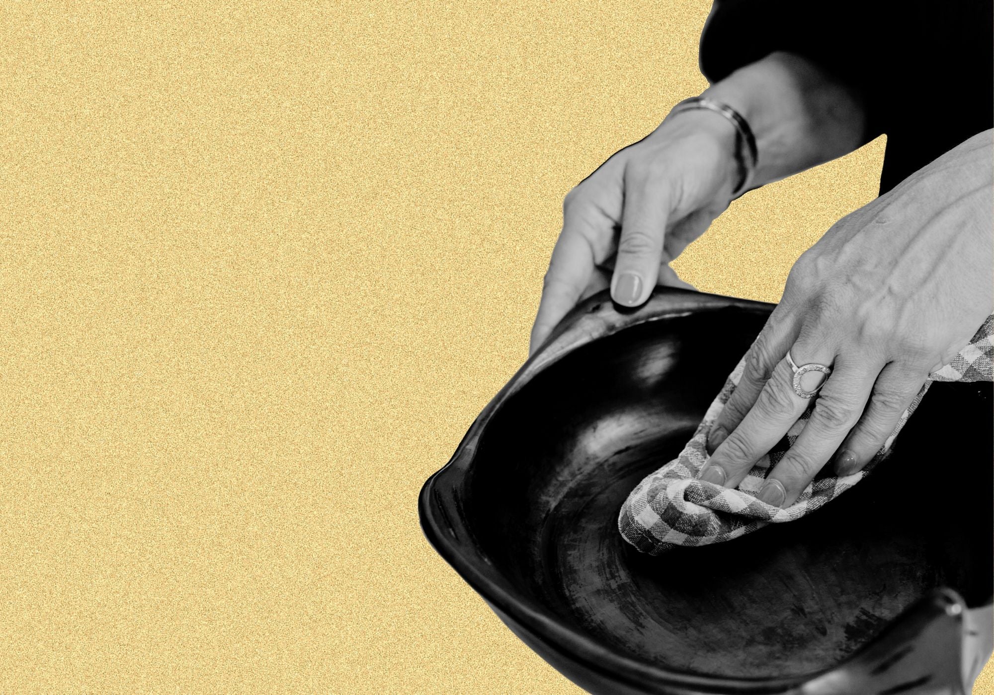 Women caring for chamba pottery tray