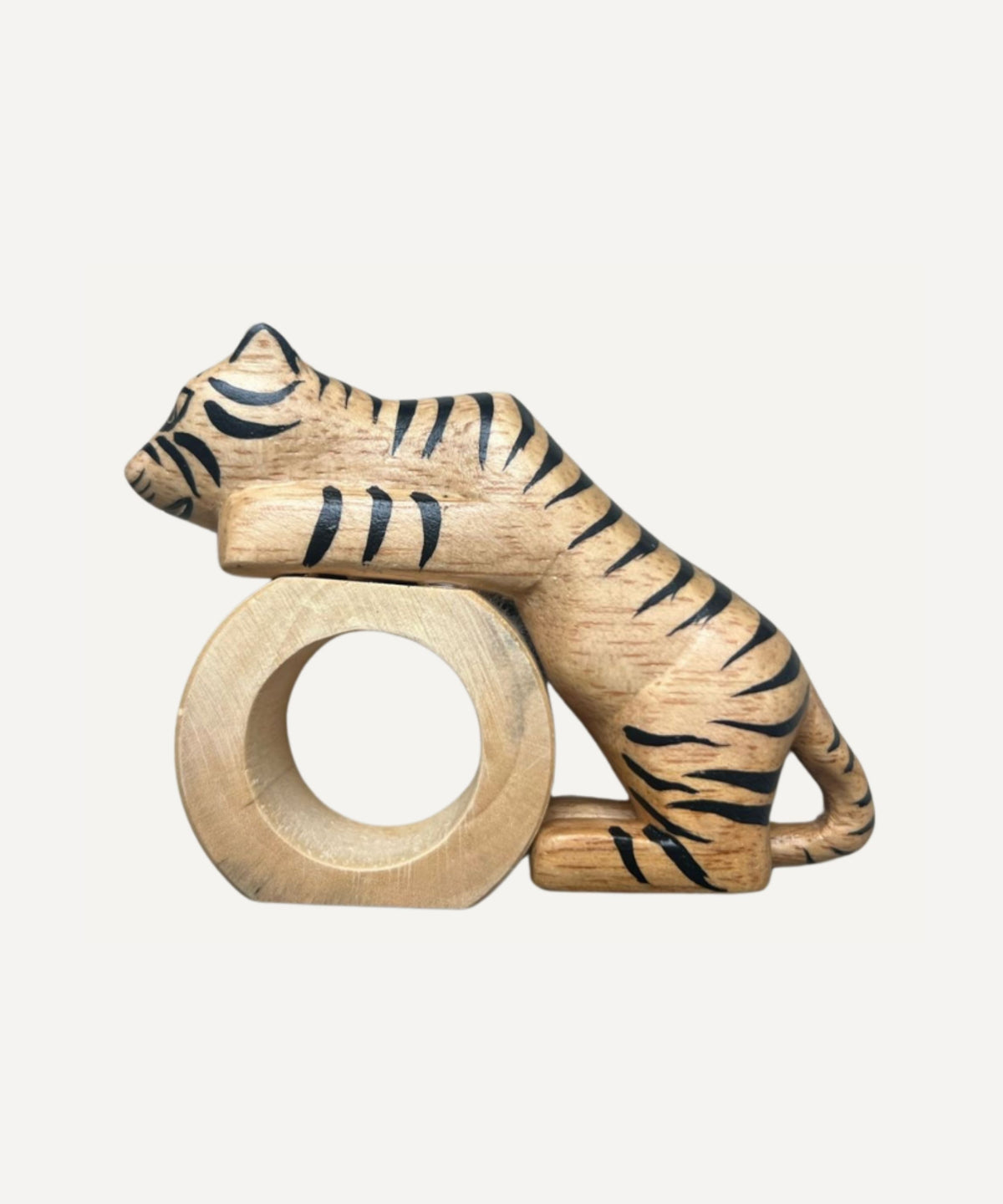 Felino Tiger Napkin Ring Hand Carved Wood