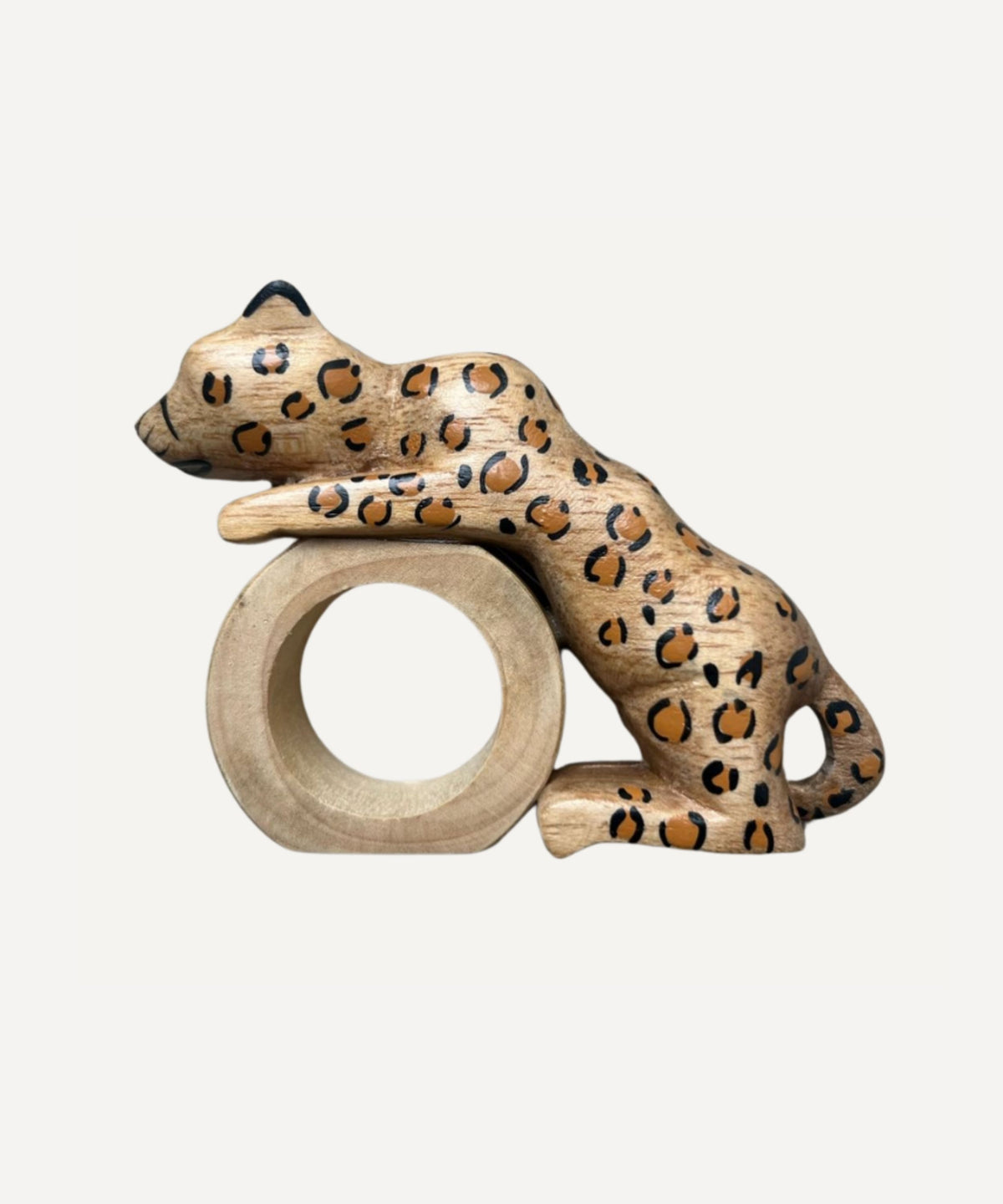 Felino Jaguar Napkin Ring Hand Carved Wood