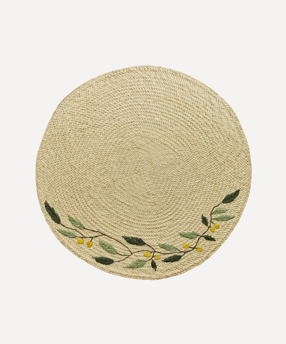 Embroidered Leaf Placemat Handwoven Panama Hat Straw