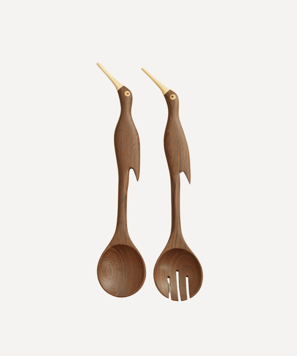 Colibri Salad Servers Hand Carved Wood Dark Wood