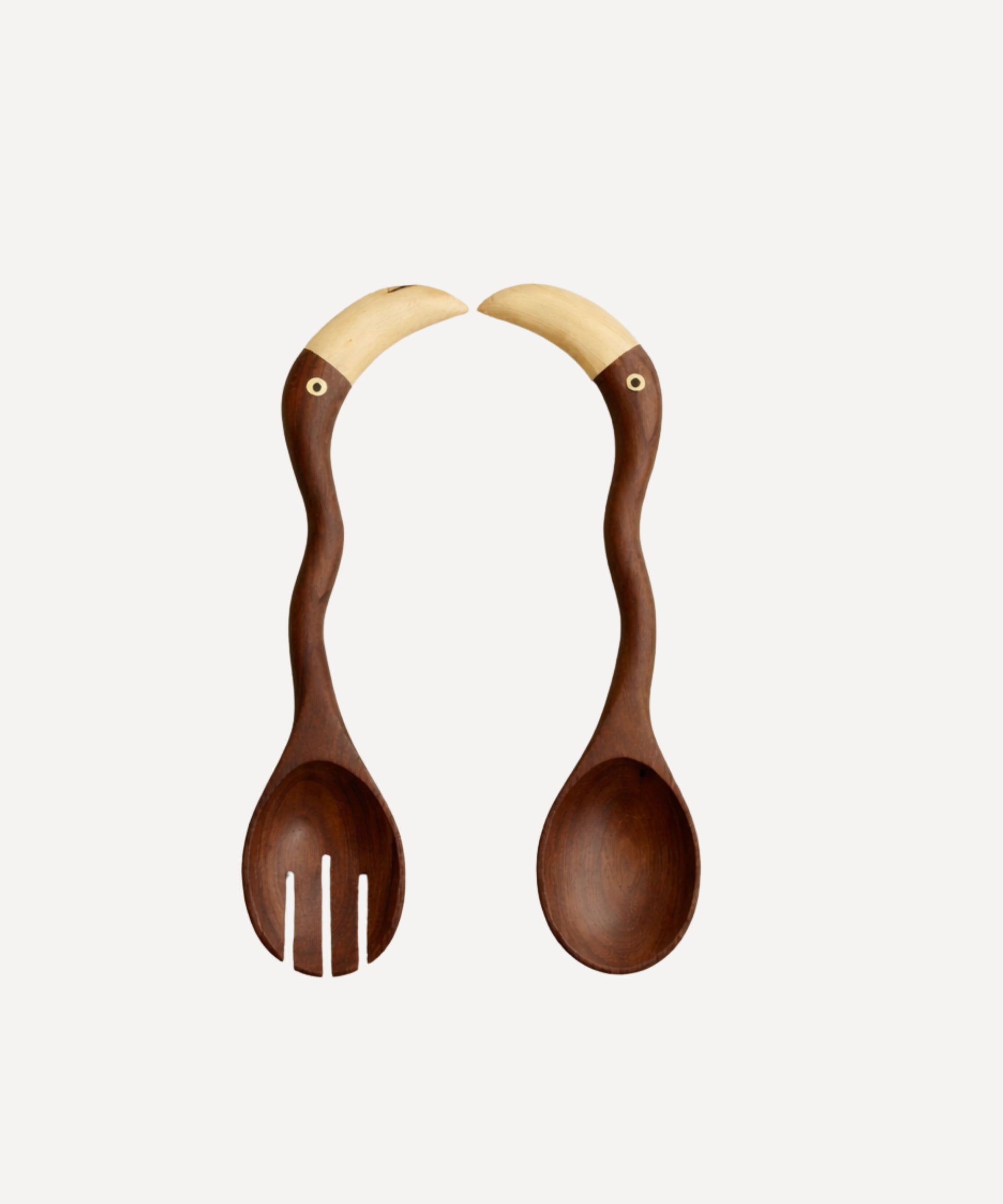 Toucan Salad Servers Hand Carved Wood Dark Wood