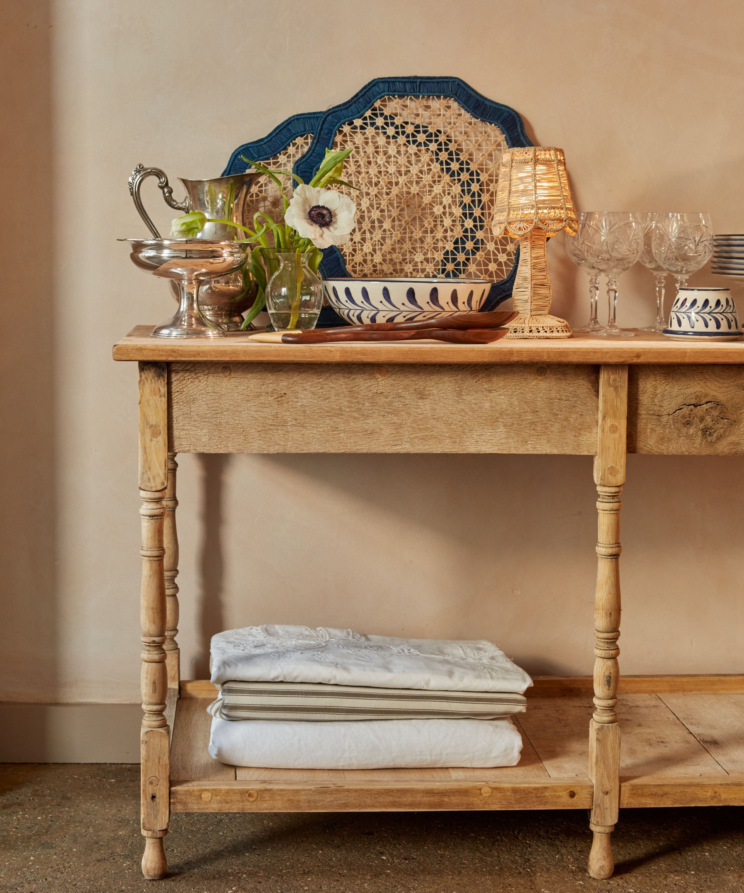 Dayana Woven Dining Table Lamp, Deep Blue