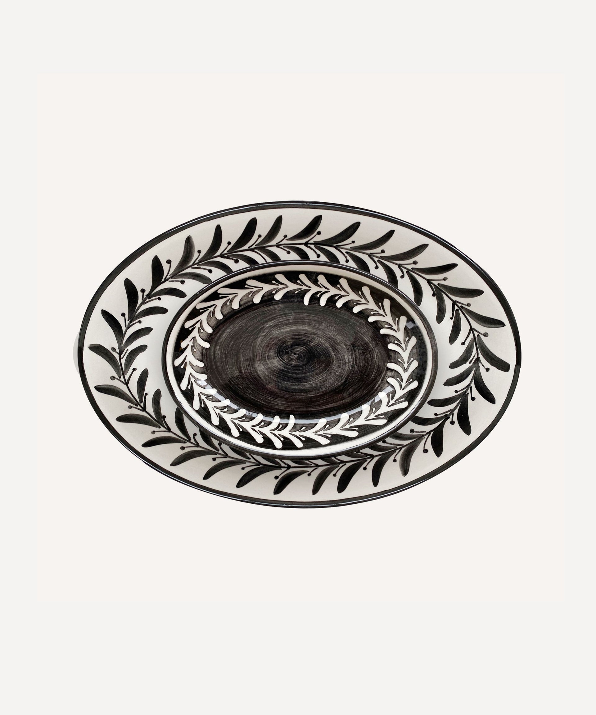 Helecho Serving Platter Set 2 Hand Painted Ceramic Jet Black