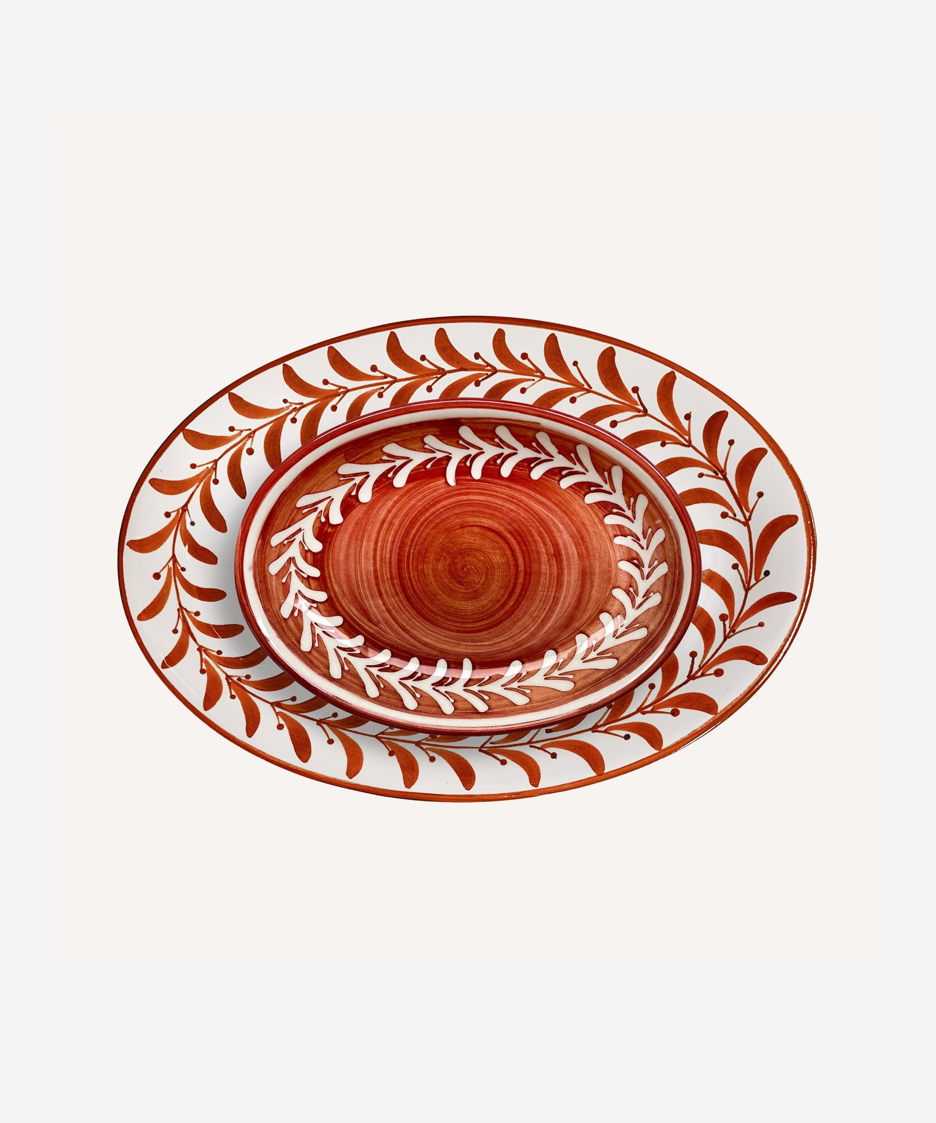 Helecho Serving Platter Set 2 Hand Painted Ceramic Rust Red
