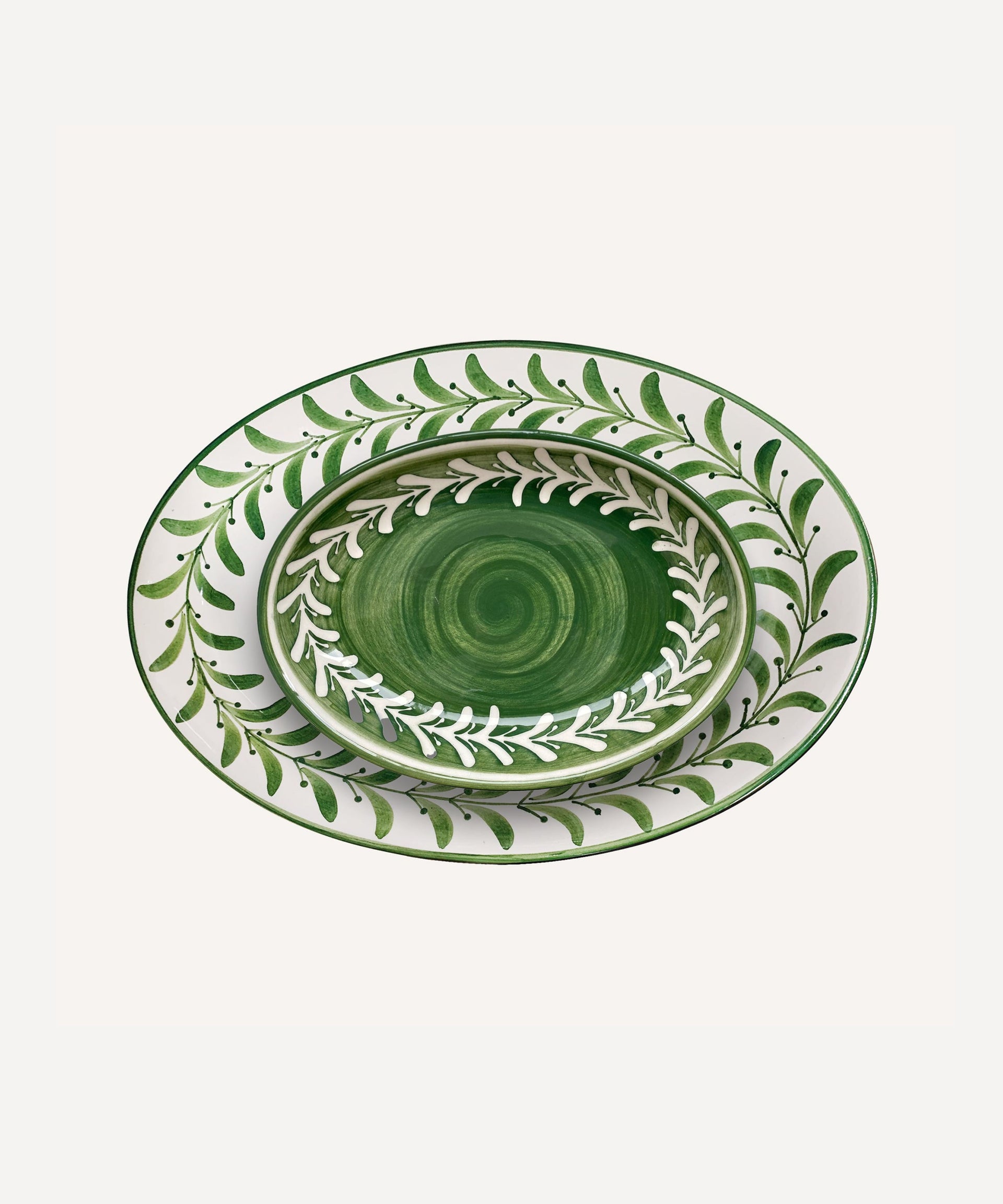 Helecho Serving Platter Set 2 Hand Painted Ceramic Fern
