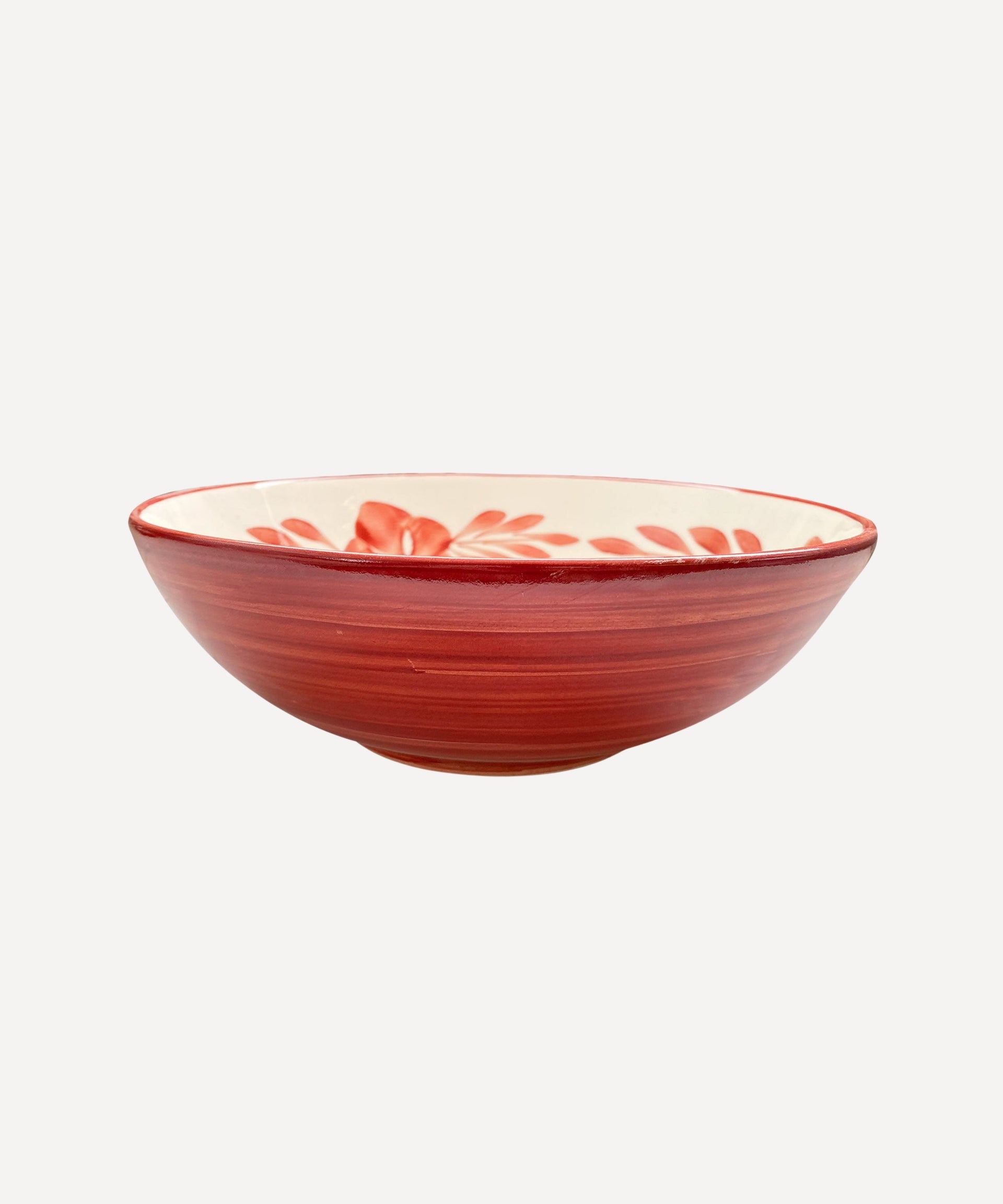 Flor Salad Bowl Hand Painted Floral Ceramic Rust Red