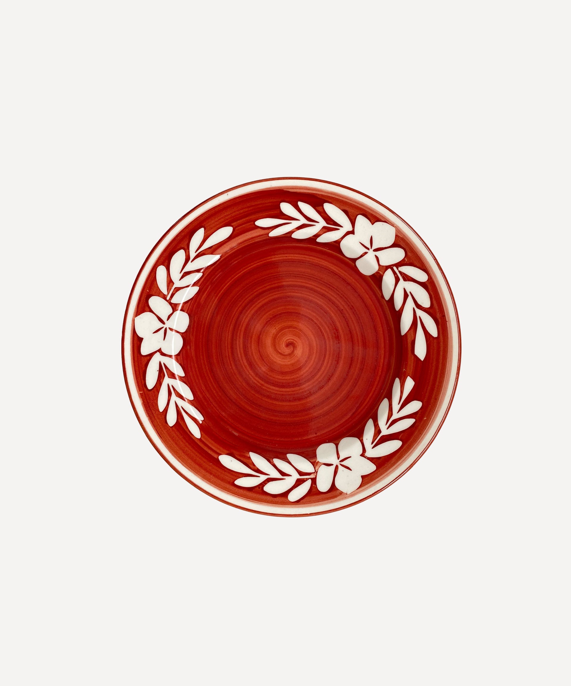 Dark Flor Side Plate Hand Painted Ceramic Rust Red