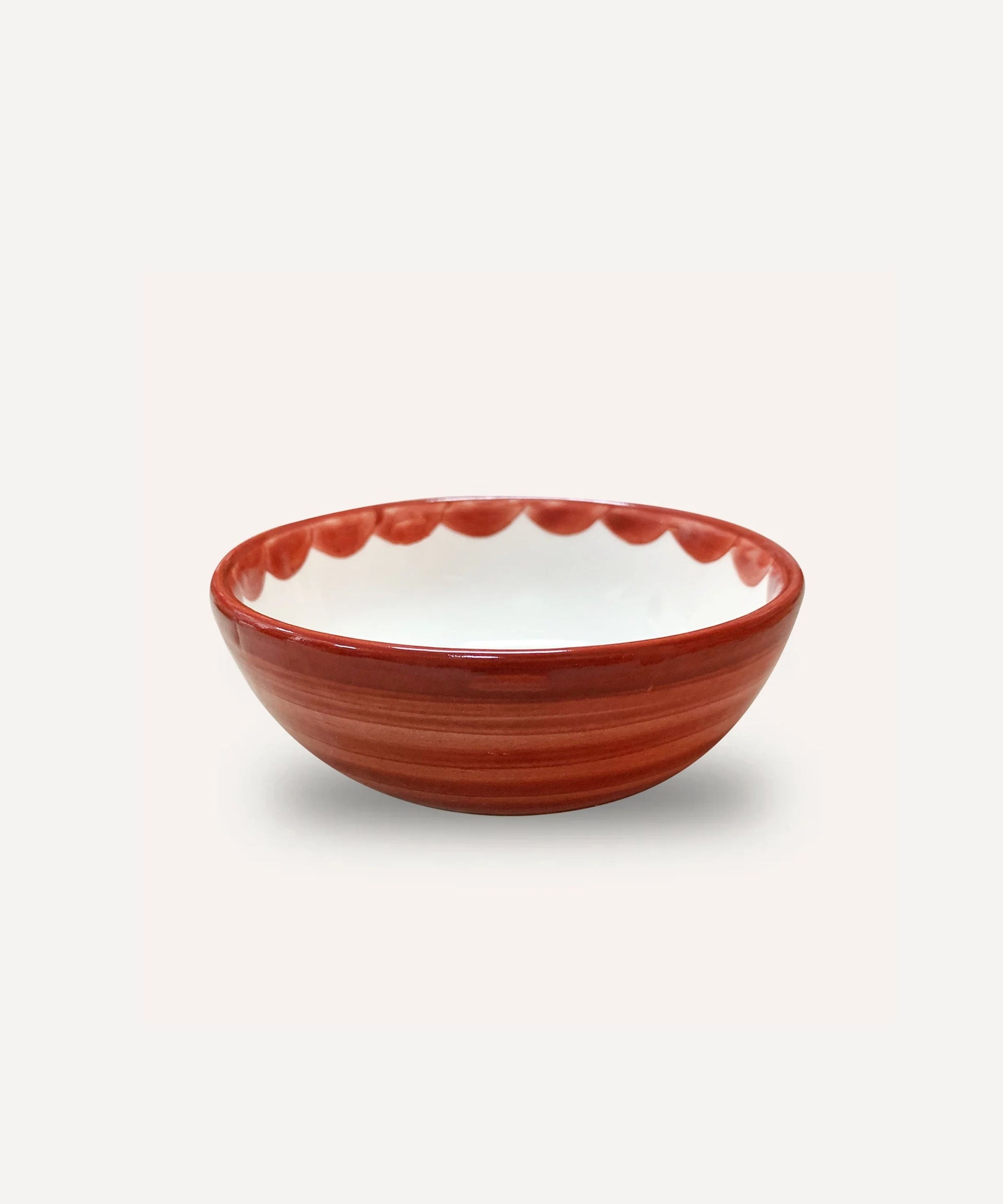 Cascos Tapas Bowl Hand Painted Scalloped Ceramic Rust Red