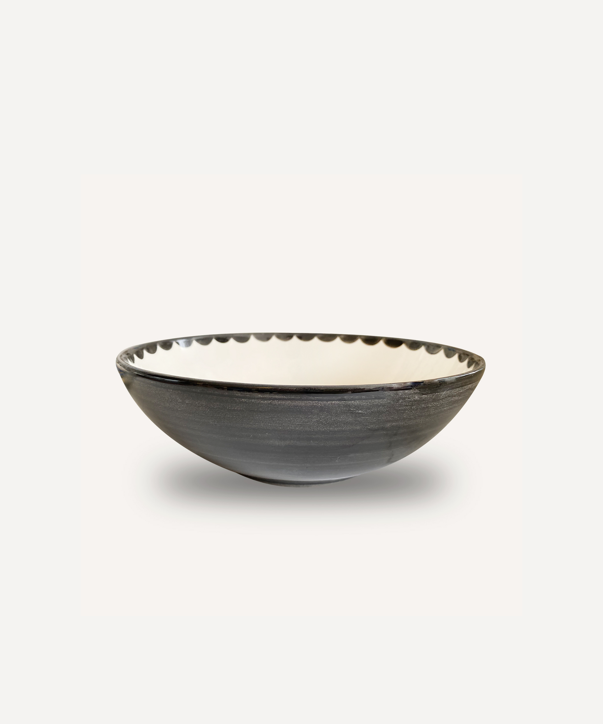 Cascos Salad Bowl Hand Painted Scalloped Ceramic Jet Black