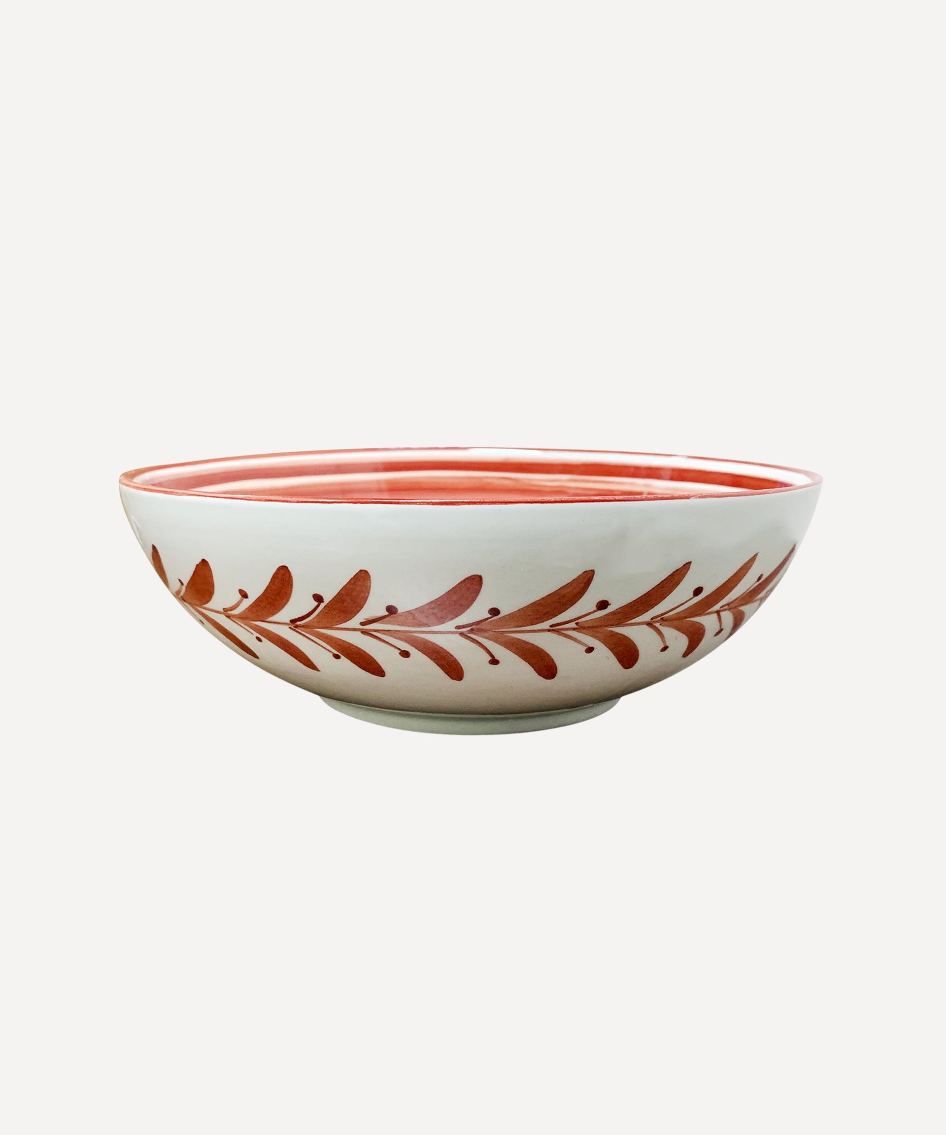 Helecho Salad Bowl Hand Painted Fern Wreath Ceramic Rust Red