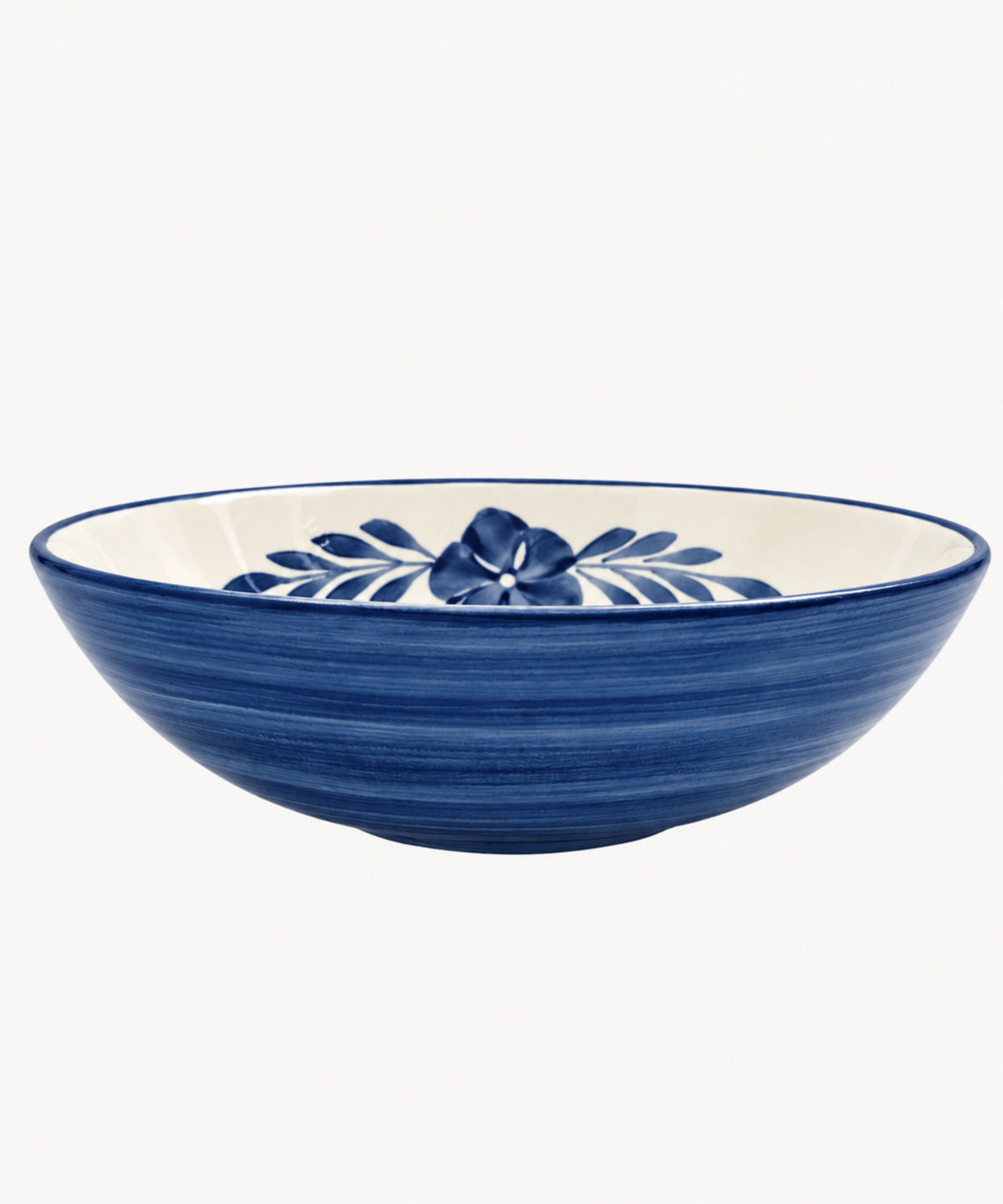 Flor Large Salad Bowl in Deep Blue — hand-painted floral ceramic, Carmen del Viboral, Colombia
