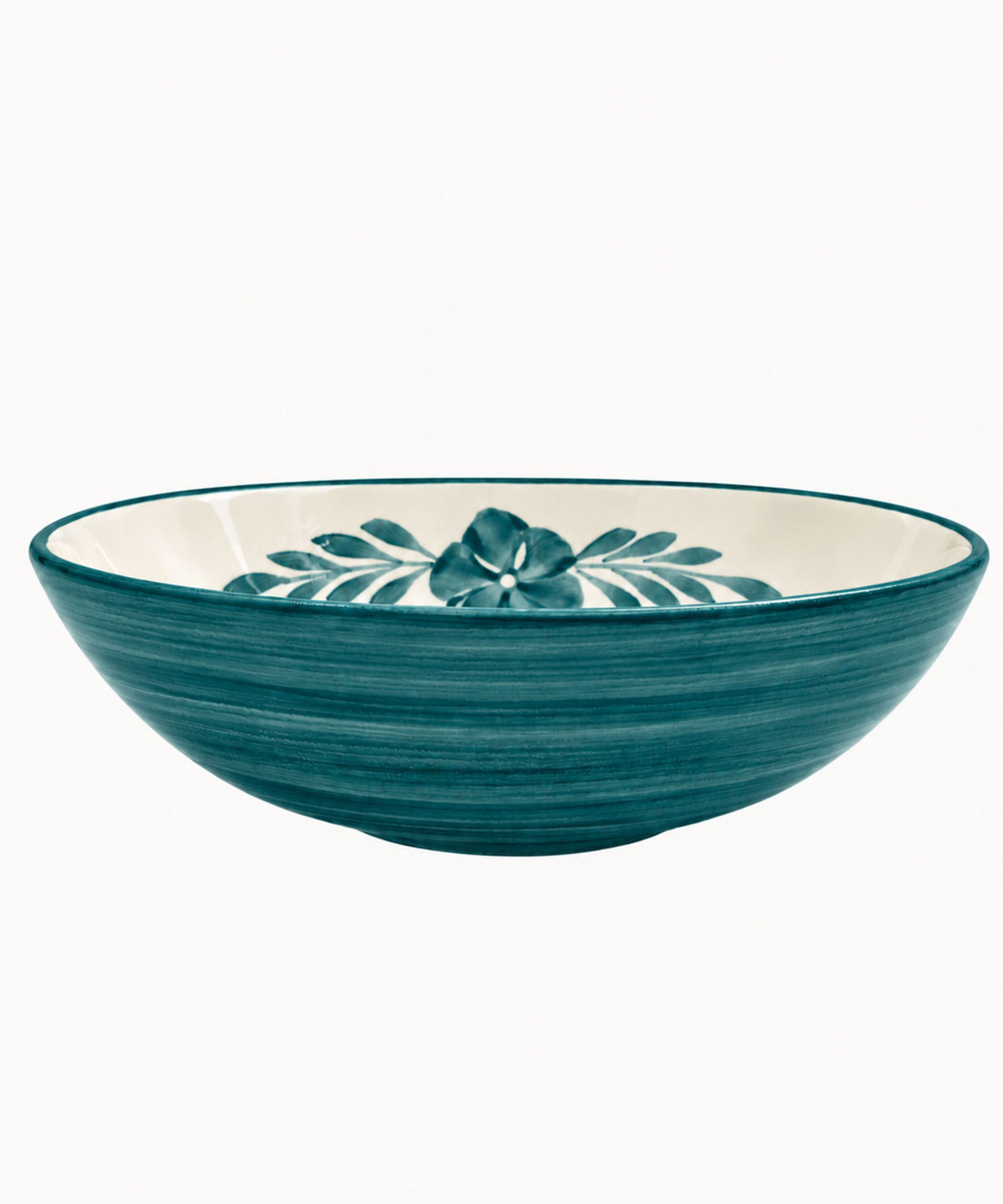 Flor Large Salad Bowl in Teal — hand-painted floral ceramic, Carmen del Viboral, Colombia