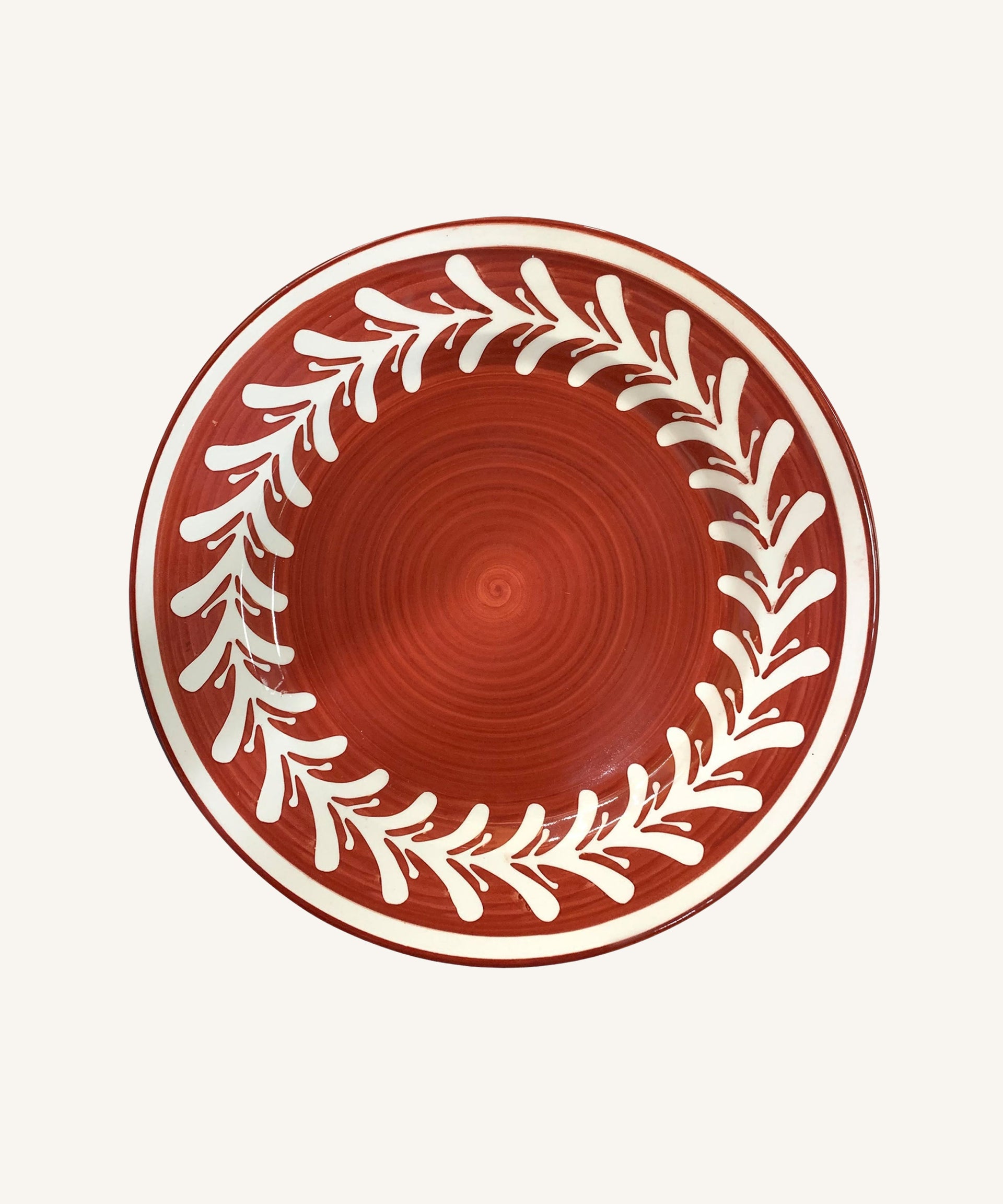 Dark Helecho Dinner Plate Hand Painted Ceramic Rust Red