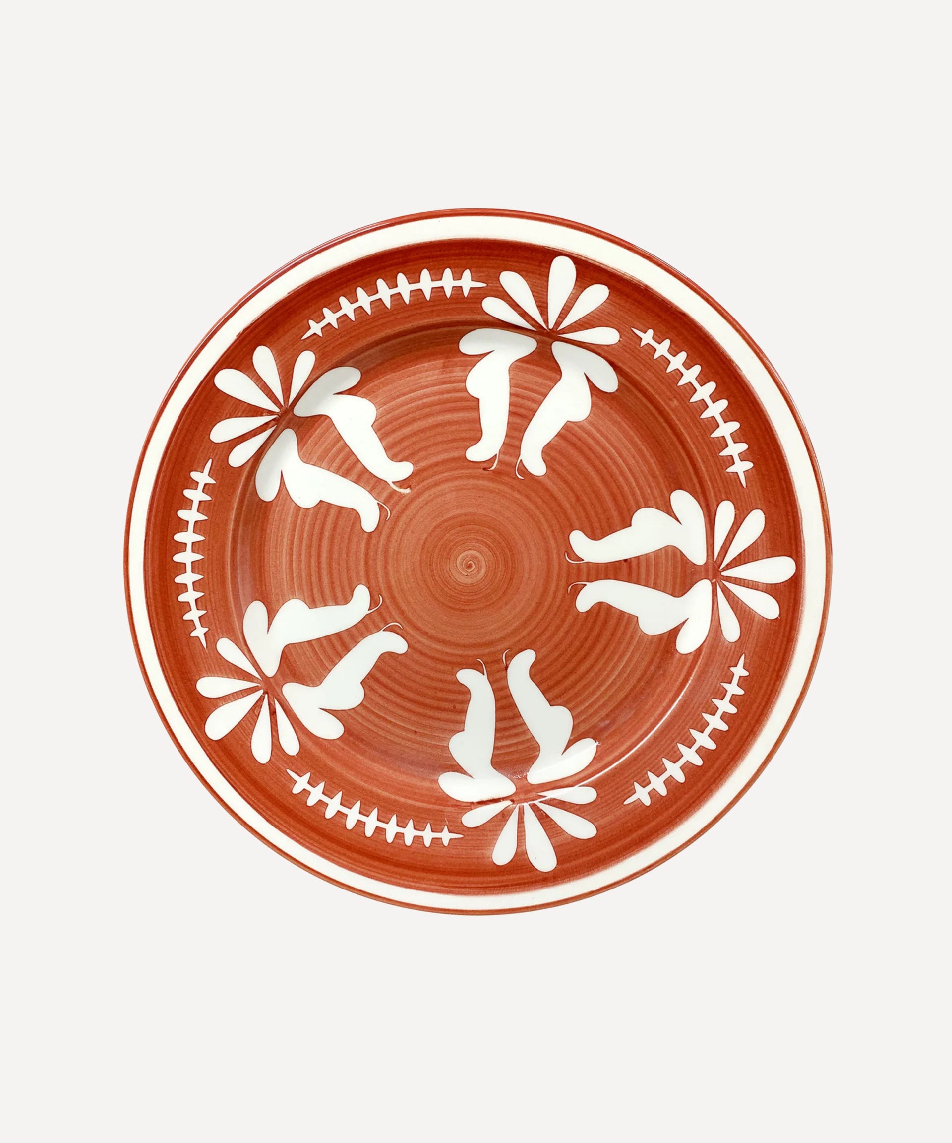 Flor Dinner Plate Hand Painted Ceramic Rust Red