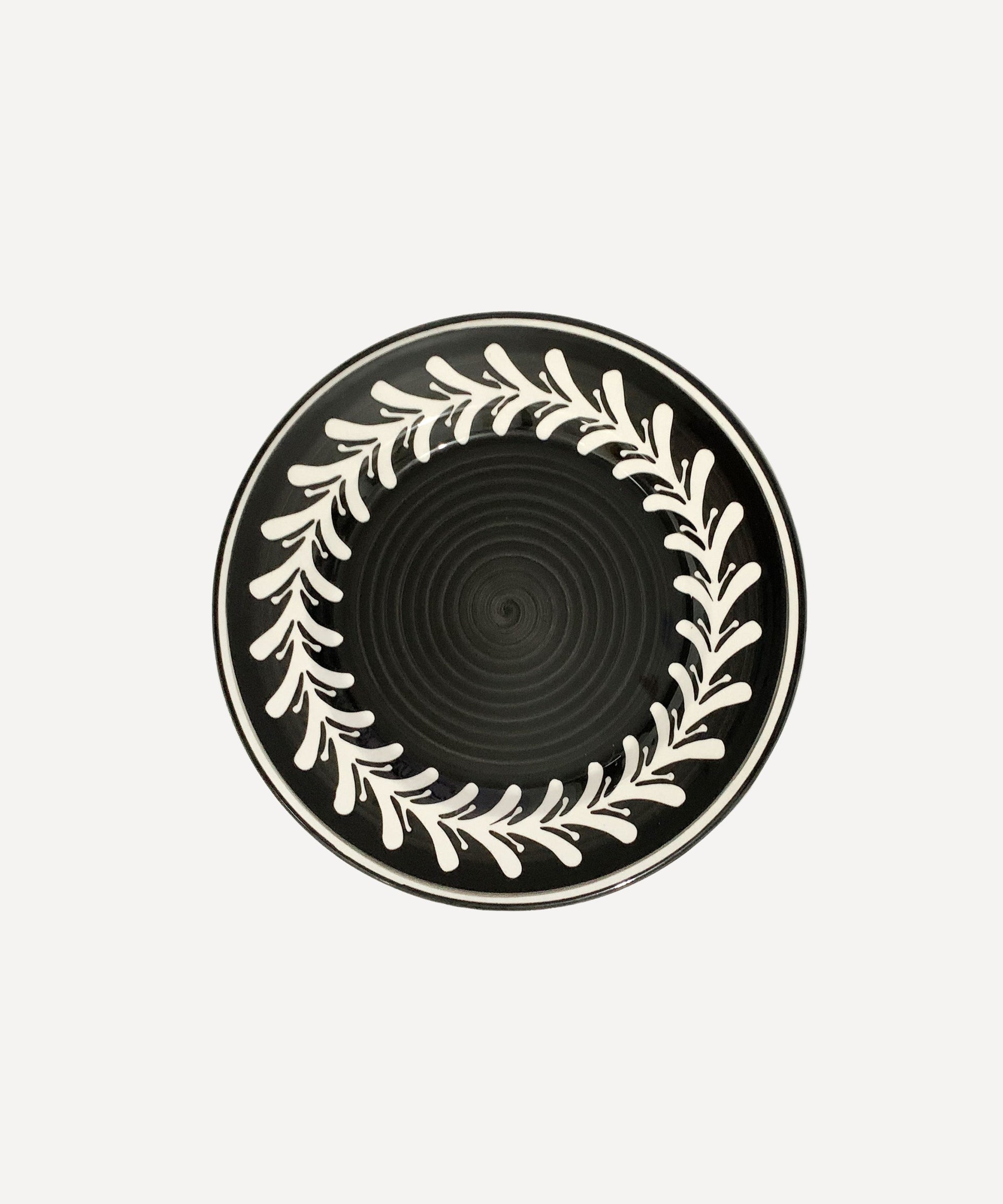 Dark Helecho Side Plate Hand Painted Ceramic Jet Black