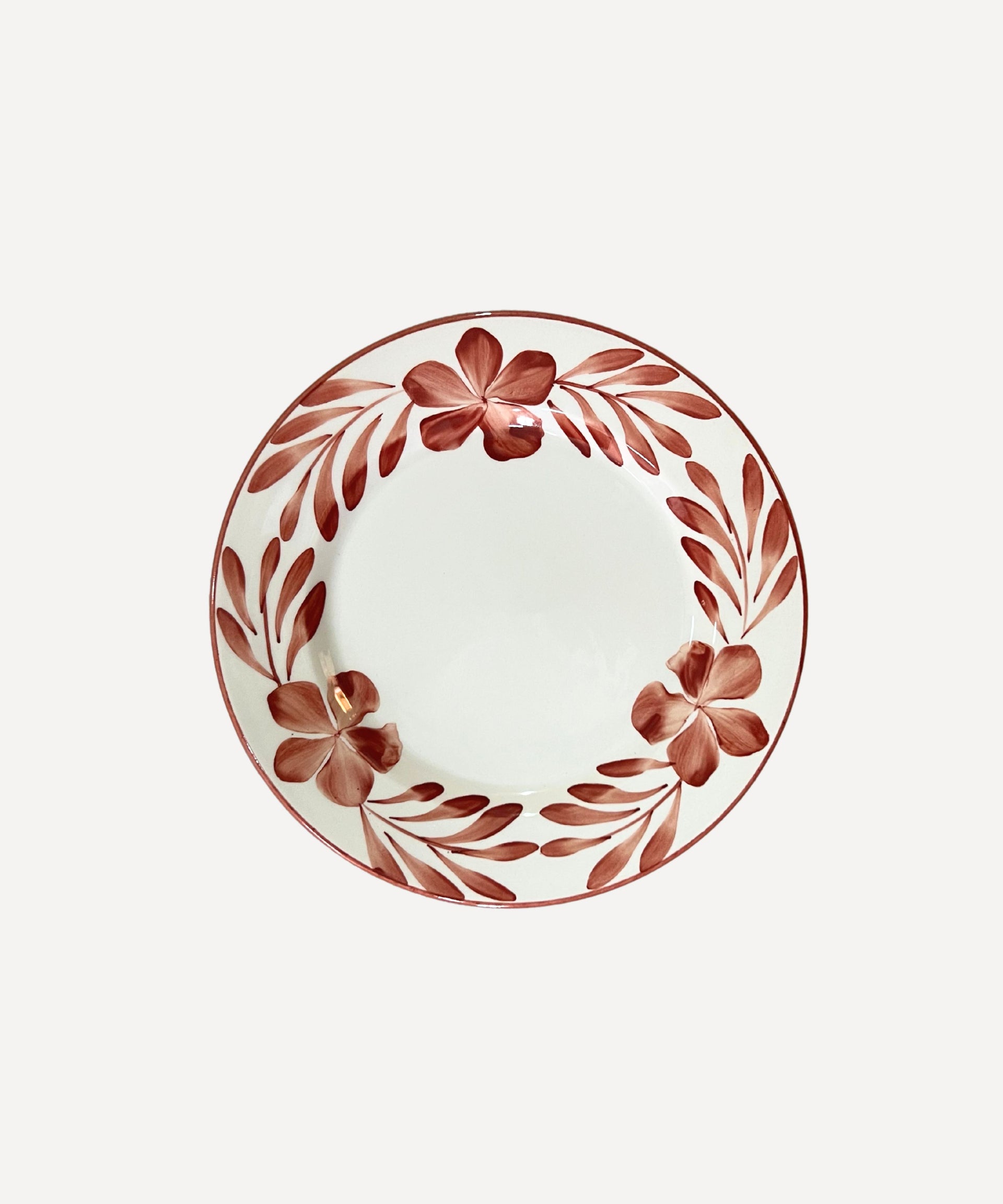 Flor Side Plate Hand Painted Ceramic Rust Red