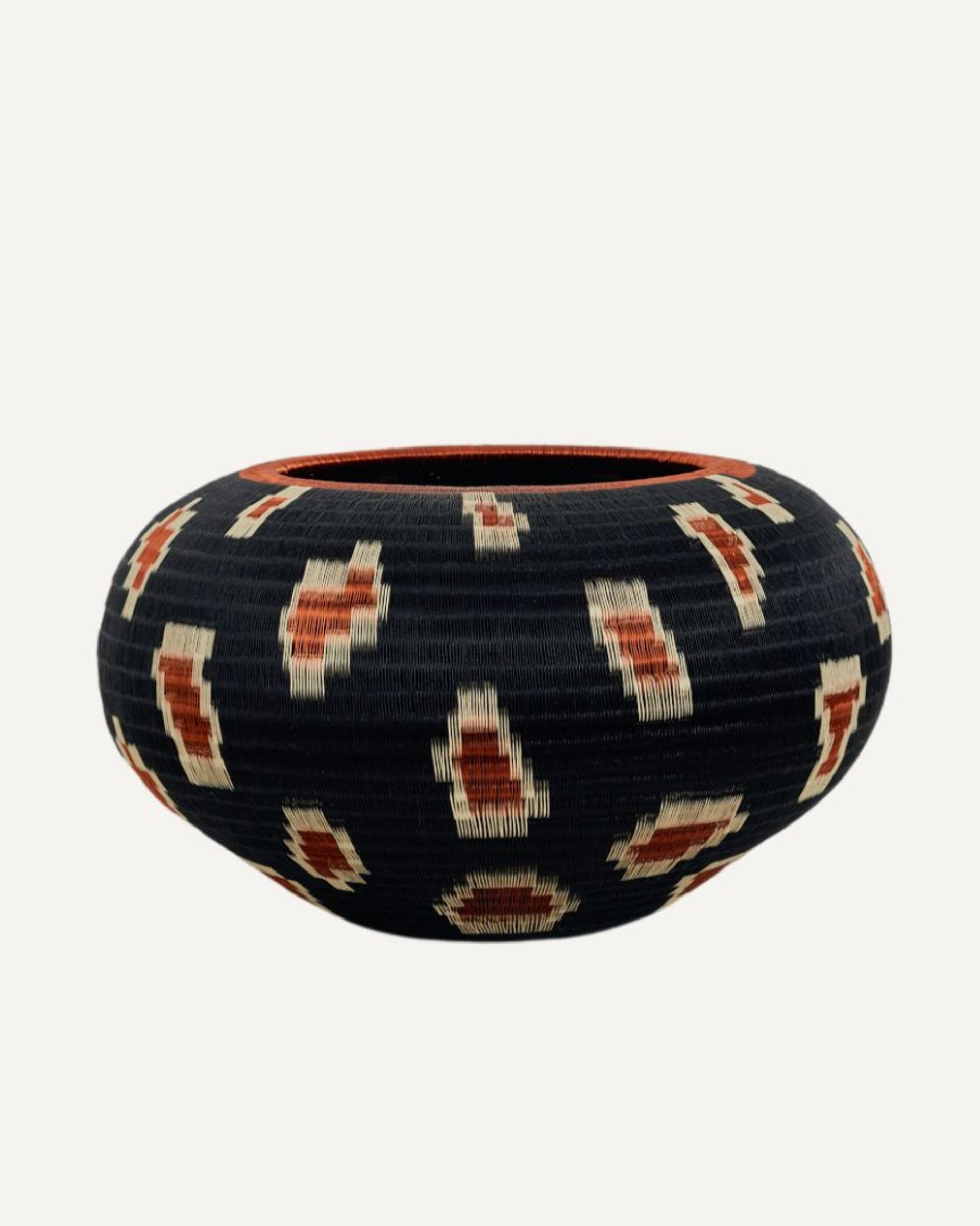 Copper Jaguar Basket Handwoven Werregue Palm Black White & Copper