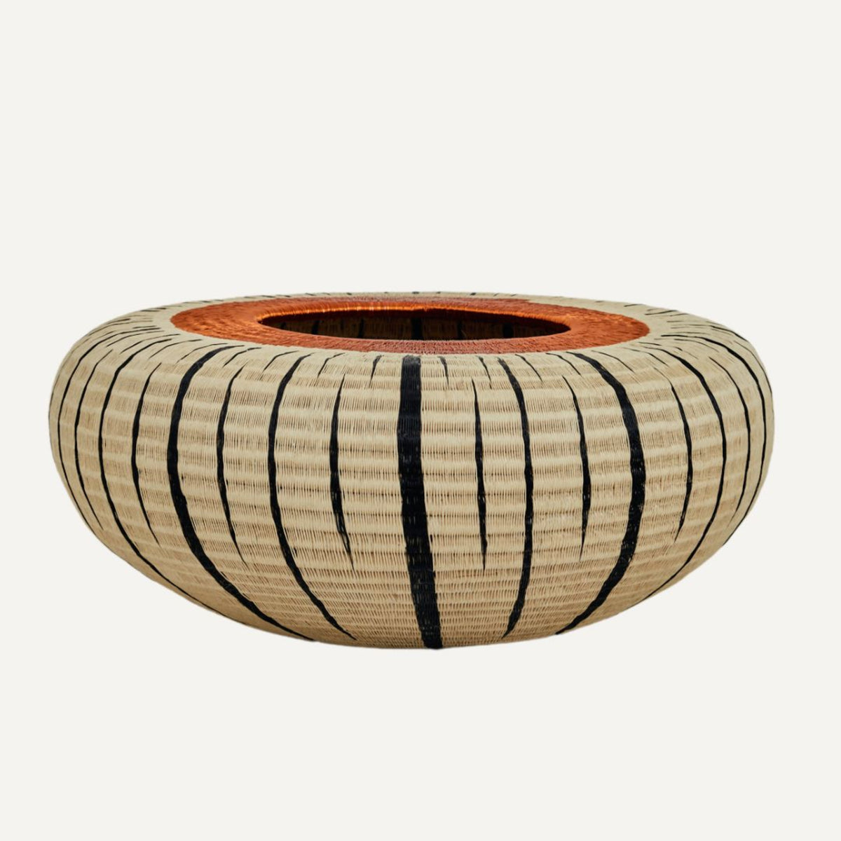 Lluvia Basket Handwoven Werregue Palm Black White & Copper